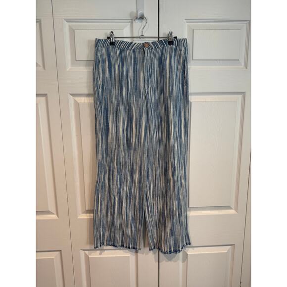 Striped Pants Blue & White Cropped Wide Leg Boho Casual Comfortable - Picture 6 of 8